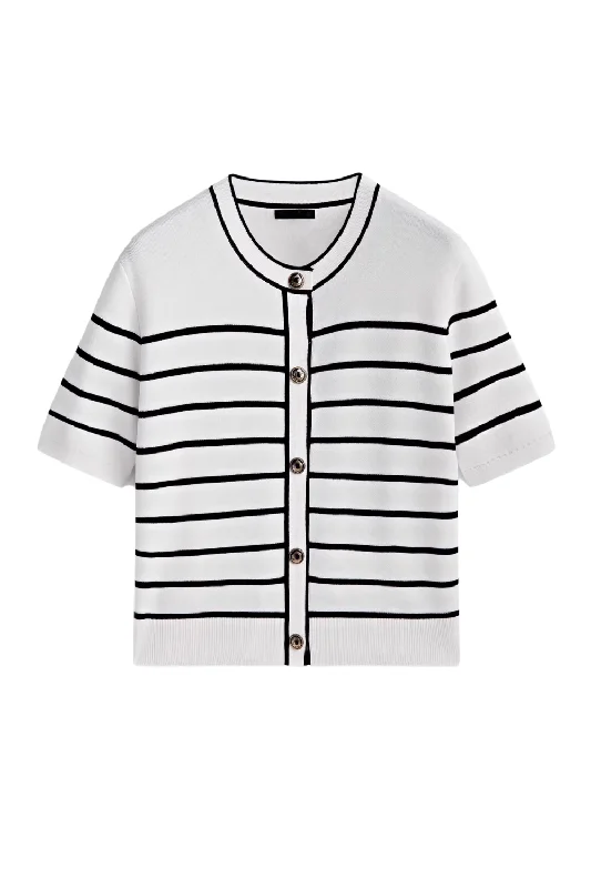 'Nicole' Striped Short Sleeve Button-Up Knitted Cardigan (2 Colors)