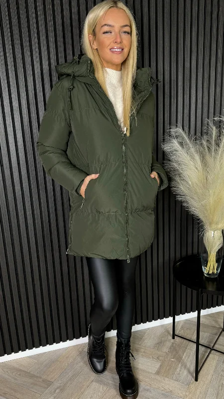 Carmella Khaki Puffer Hooded Coat