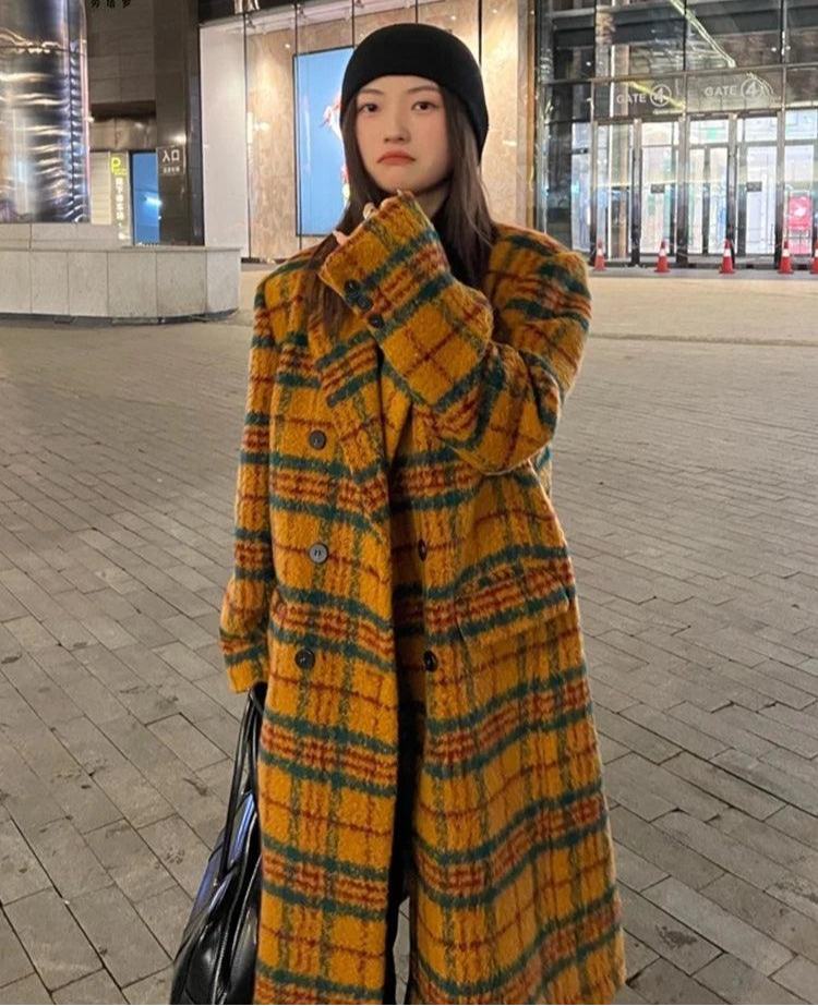 Women's Retro Plaid Trench Overcoat