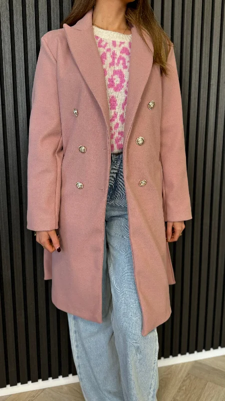 Bonne Rose Pink Belted Midi Coat