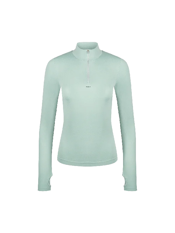 Women's Plant-Stretch Zipped Long Sleeve Top—Eucalyptus Blue