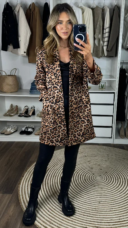 Lexie Beige & Black Leopard Print Suede Finish Midi Coat