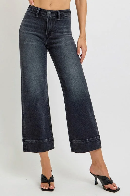 Wide Leg Wash Black Jeans