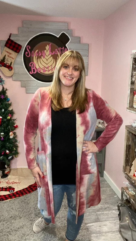 Magenta Tie-Dye Cardigan