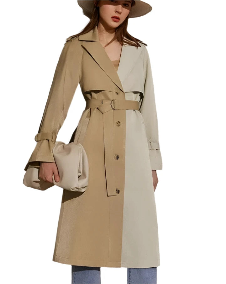 Women's Lapel Patchwork Trench Coat