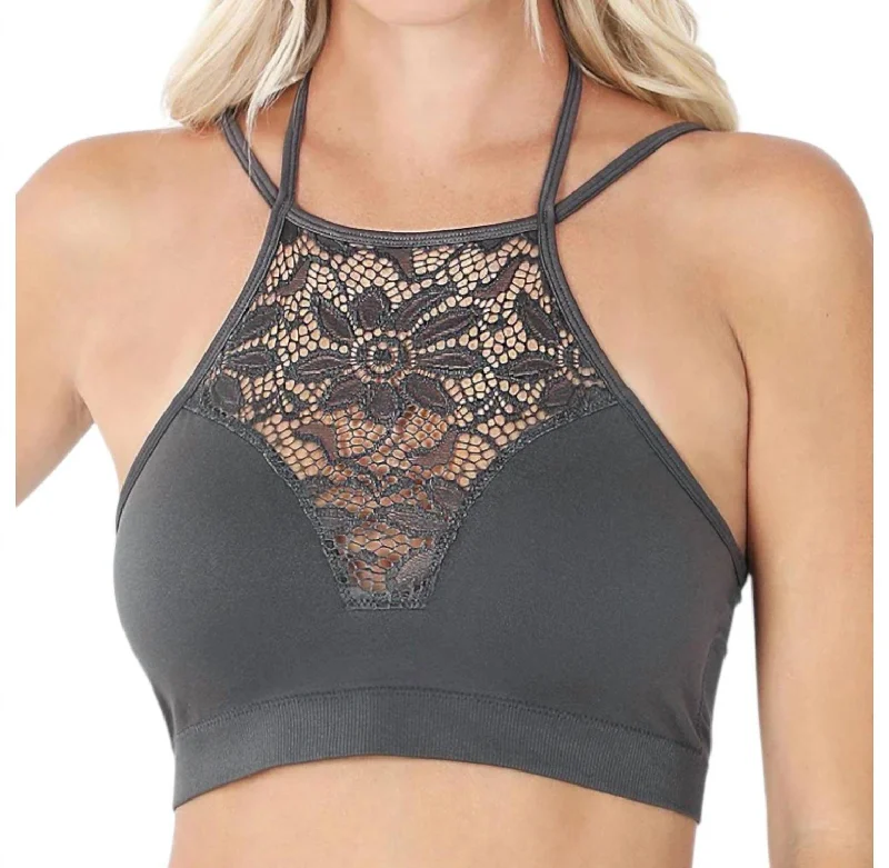 Lace Removable Padding Bralette In Gray