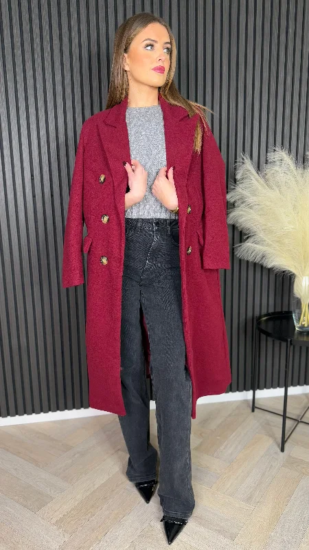 Larissa Burgundy Double Breasted Midi Coat