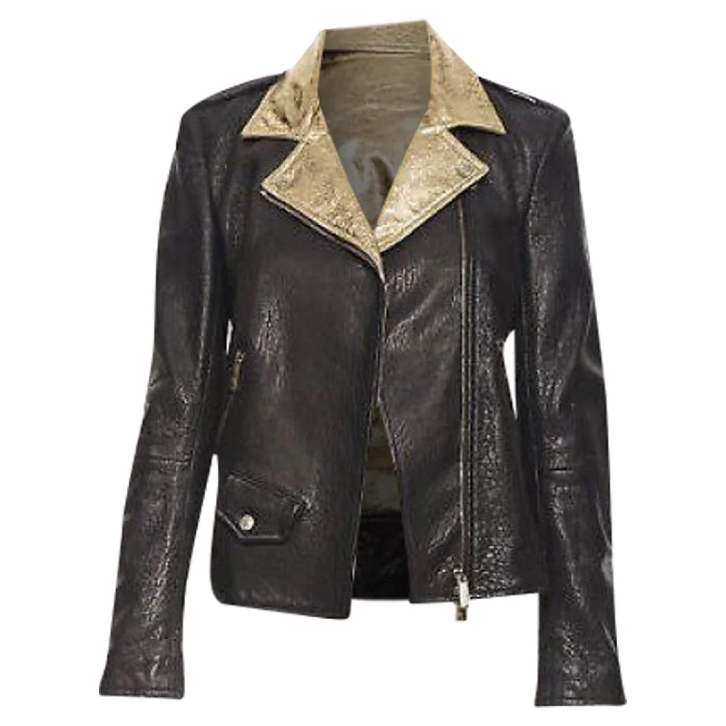 Faith Connexion pebble leather metallic back moto biker jacket