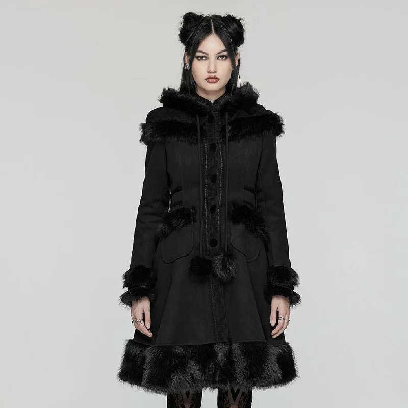 Women's Lolita Hooded Bowknot Overcoat