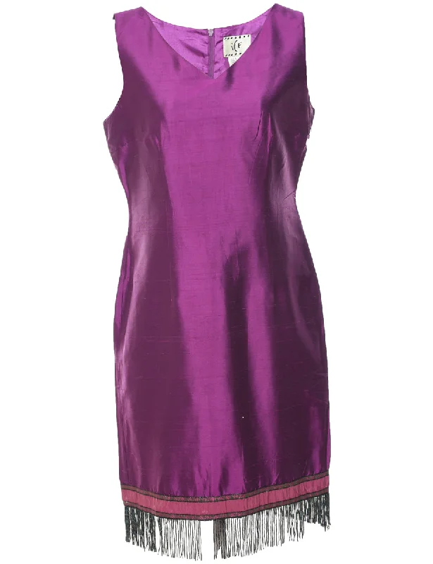 Silk Purple Metallic Evening Dress - M British Gentlewoman Style