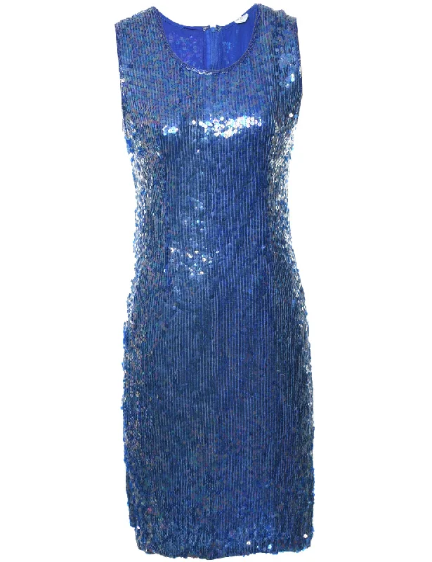 Sequined Blue Classic Evening Dress - M Sophisticated Women's 