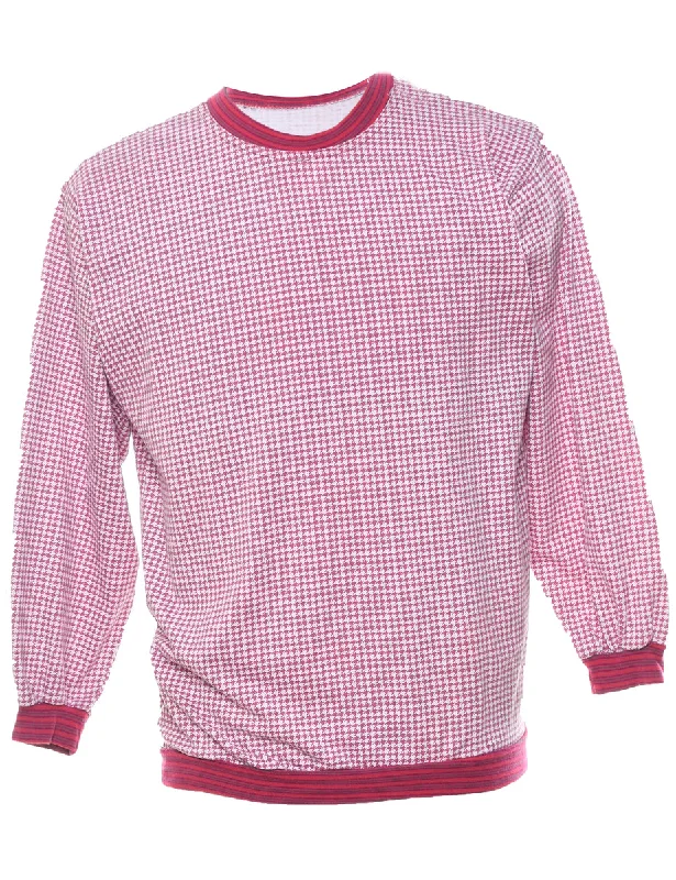 Houndstooth Pink & White Printed Sweatshirt - M Bold Women's Animal Print