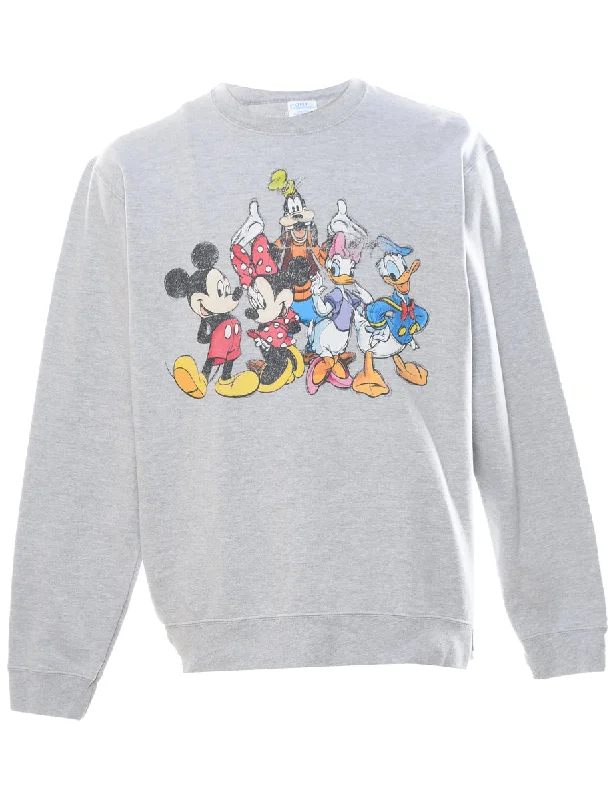 Light Grey Disney Cartoon Sweatshirt - L Classic Women's Pin - striped