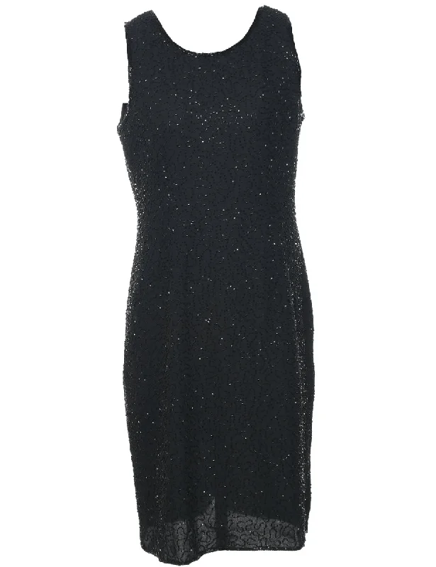 Beaded Black Sparkly Evening Dress - M Sporty Women's Athleisure 