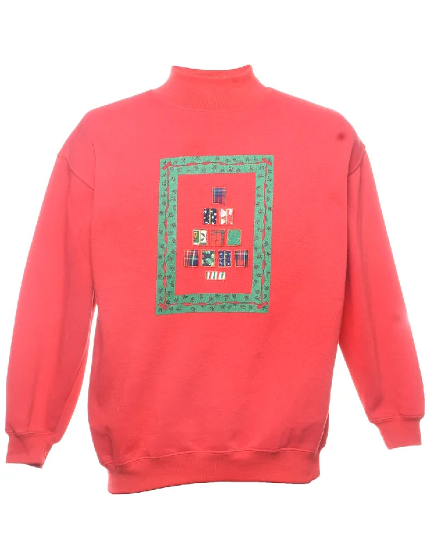 Red & Green Embroidered Sweatshirt - S Refined Women's Classic 