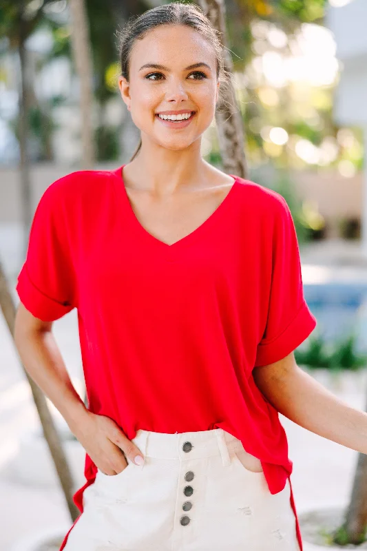 Make Your Life Easy Ruby Red V-Neck Top Disco