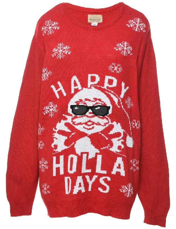 Santa Claus Christmas Jumper - XL Sleek Women's Metallic