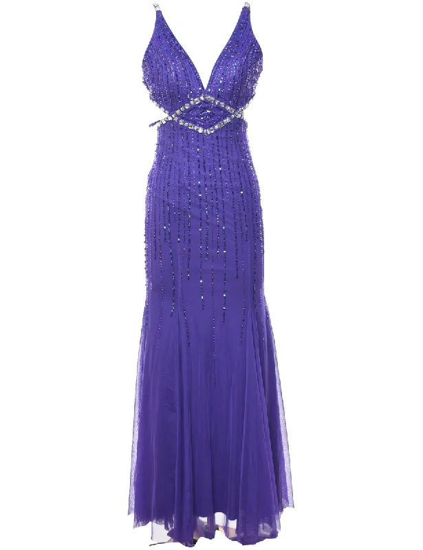 Beaded Purple Backless Cut-Out Sparkly Evening Dress - XS Edgy Women's Punk