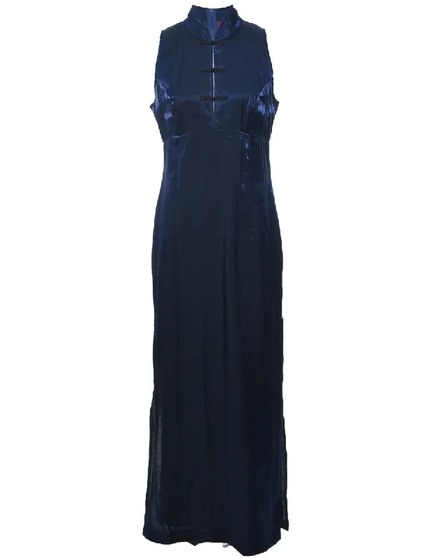 Shiny Navy Evening Dress - L Disco