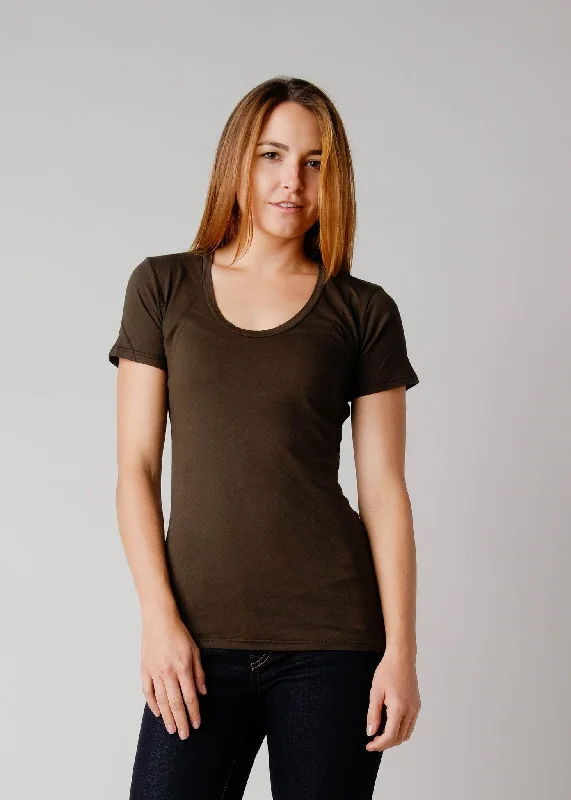 Brooklyn Denim Co. Organic Cotton Swoop Neck Tee - LA Black Luxurious Women's High -  end