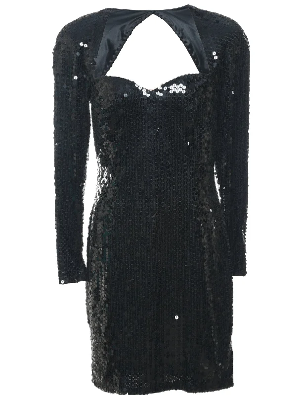 Sequined Black Cut-Out Evening Dress - L Laid - back Women's Style